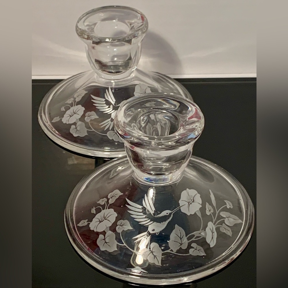 24 %Lead Crystal Hummingbird Candle Holders.  Set of Two.